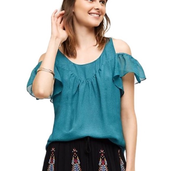 Maeve Anthropologie Women Size 8 Cold Shoulder Flutter Sleeve Top - Picture 1 of 7
